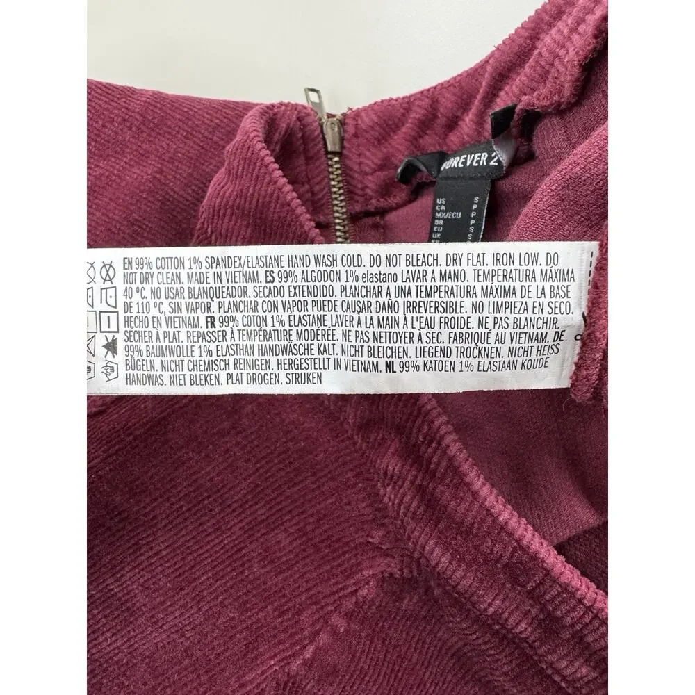 Forever 21 Women’s Corduroy Mini Skirt S‎ Burgundy Pink Fall Retro Boho Cotton - Picture 7 of 10